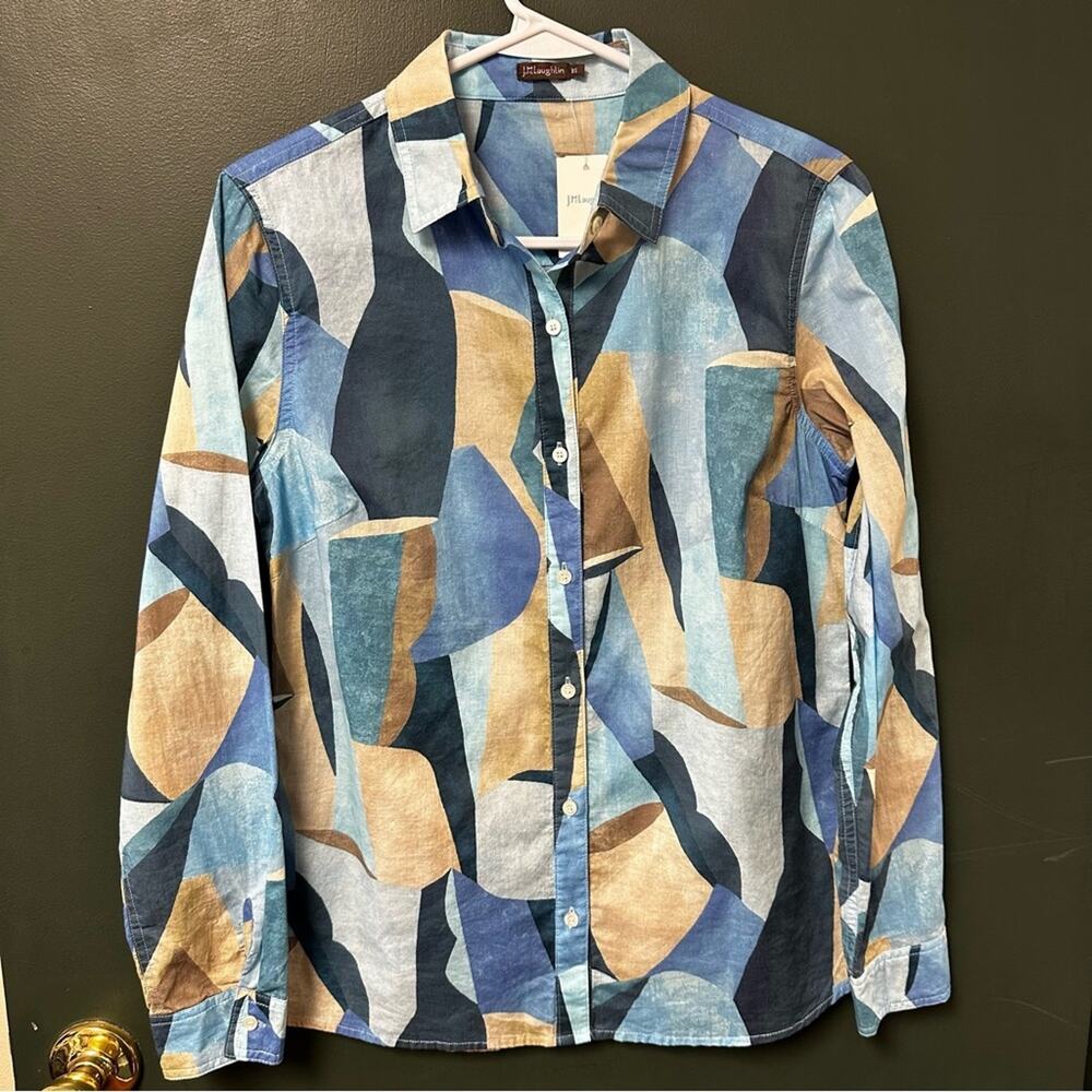 NEW J. Mclaughlin Lois Blouse Womens XS Button Front 100% Cotton Long Sleeves